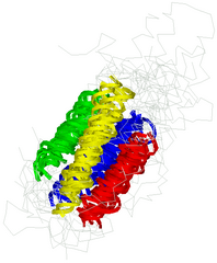 A structural alignment of ten helix-bundle proteins (obtained by MASS)